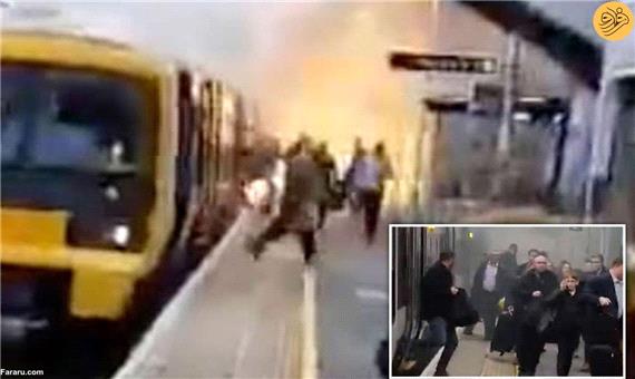 لحظه دراماتیک آتش گرفتن یک قطار در انگلیس