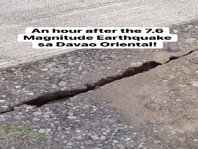 شکافته شدن زمین در فیلیپین پس از زلزله ۷.۴ ریشتری روزهای گذشته