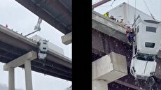 نجات معجزه‌آسای راننده کامیون از یک پل در آمریکا