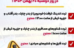 ممنوعیت دریایی در بنادر چارک، آفتاب و جزیره کیش و کیش در پی ناپایداری جوی